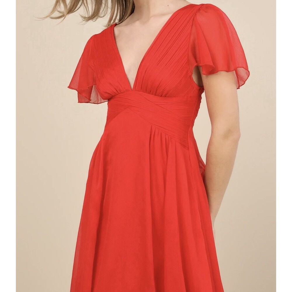 Lulus Women Dress XL Ideal Perception Midi Red Flutter Sleeve V Neck Wedding NWT - Picture 6 of 16